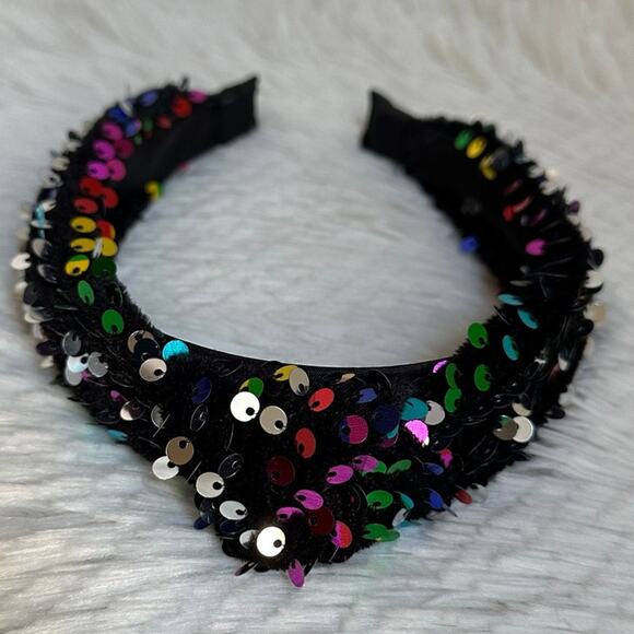 Headband metallic Velvet & Sequin Plush Headband. Rainbow Sequin Twist - Picture 1 of 11